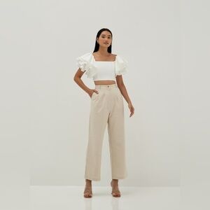 Love Bonito Nida Linen Straight Leg Pants in Cream - Size XS (US 2)